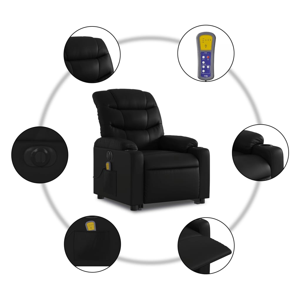 vidaXL Electric Stand up Massage Recliner Chair Black Faux Leather - fashion finesse accessories