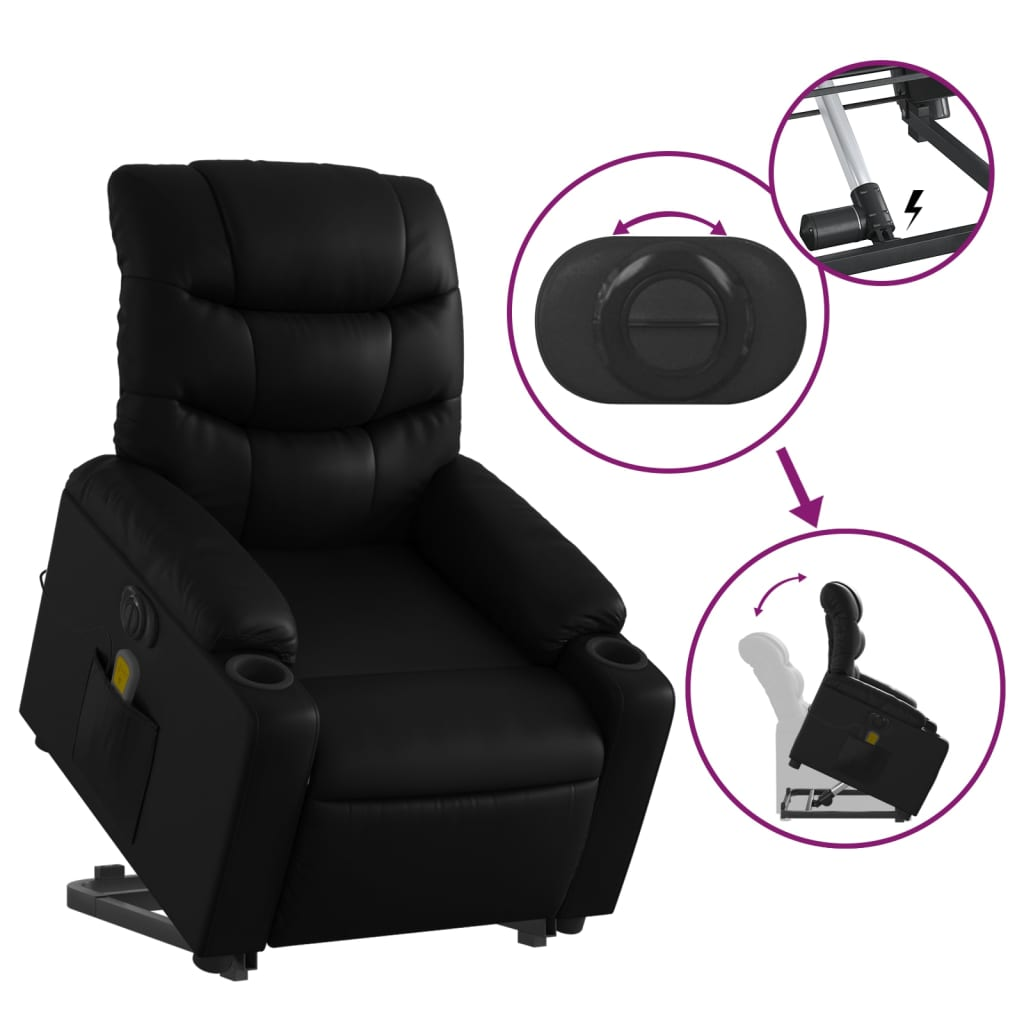 vidaXL Electric Stand up Massage Recliner Chair Black Faux Leather - fashion finesse accessories