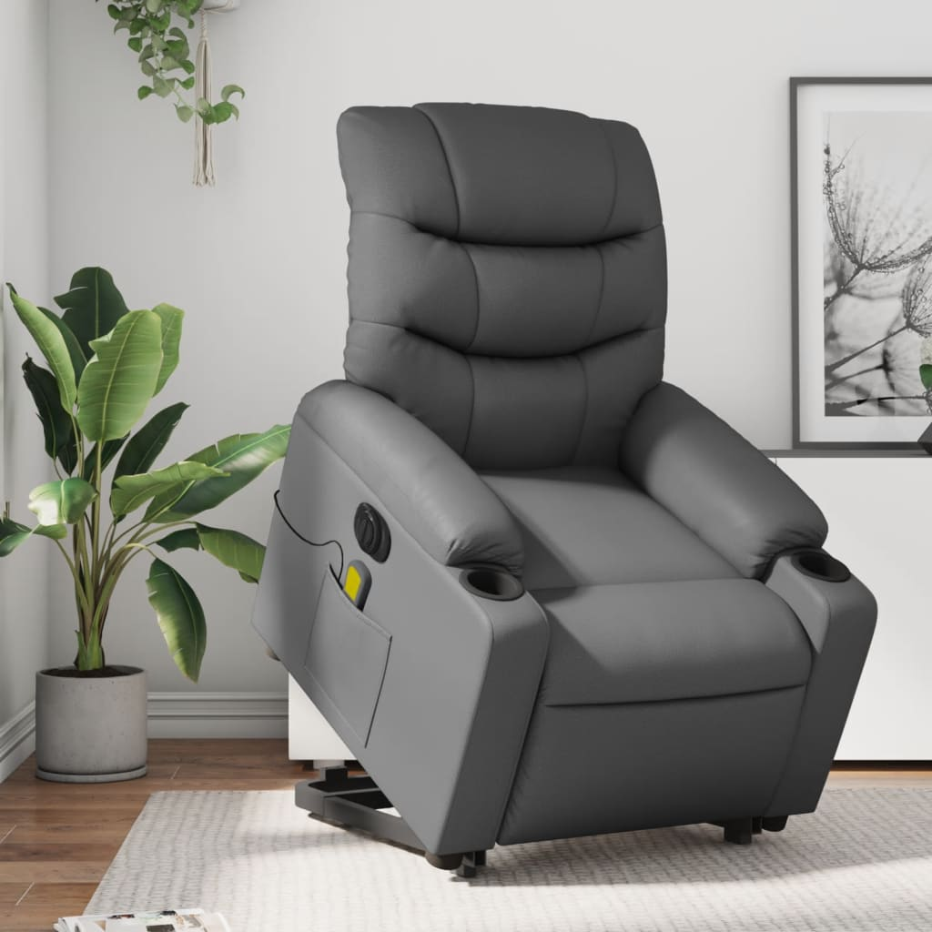 vidaXL Electric Stand up Massage Recliner Chair Gray Faux Leather - fashion finesse accessories