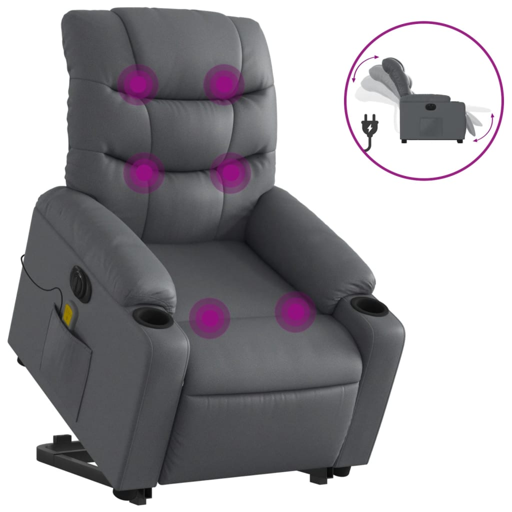 vidaXL Electric Stand up Massage Recliner Chair Gray Faux Leather - fashion finesse accessories