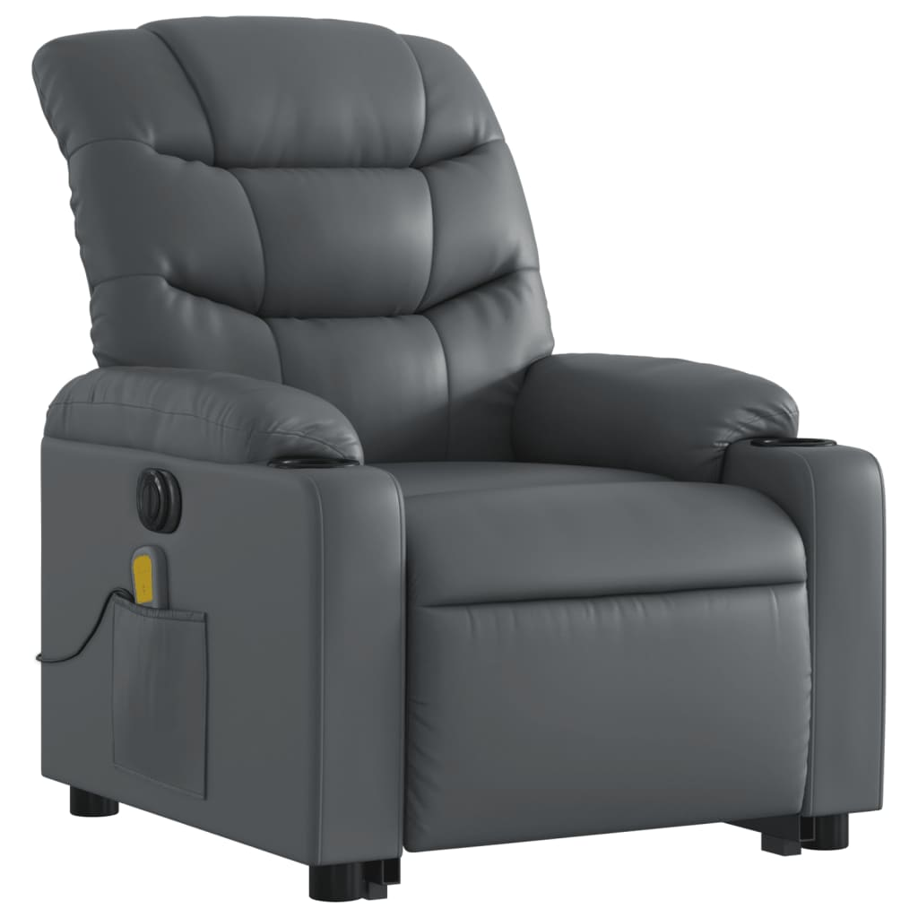 vidaXL Electric Stand up Massage Recliner Chair Gray Faux Leather - fashion finesse accessories