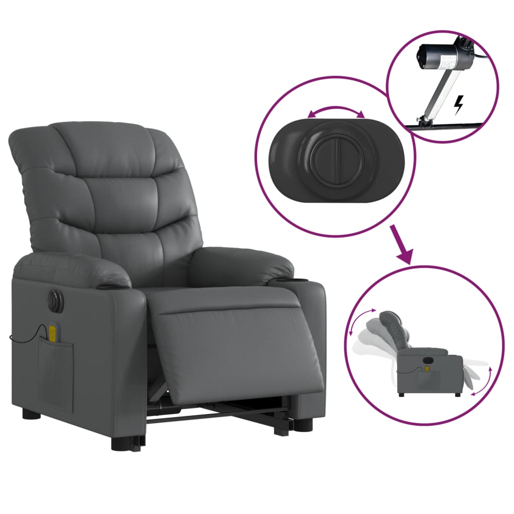 vidaXL Electric Stand up Massage Recliner Chair Gray Faux Leather - fashion finesse accessories