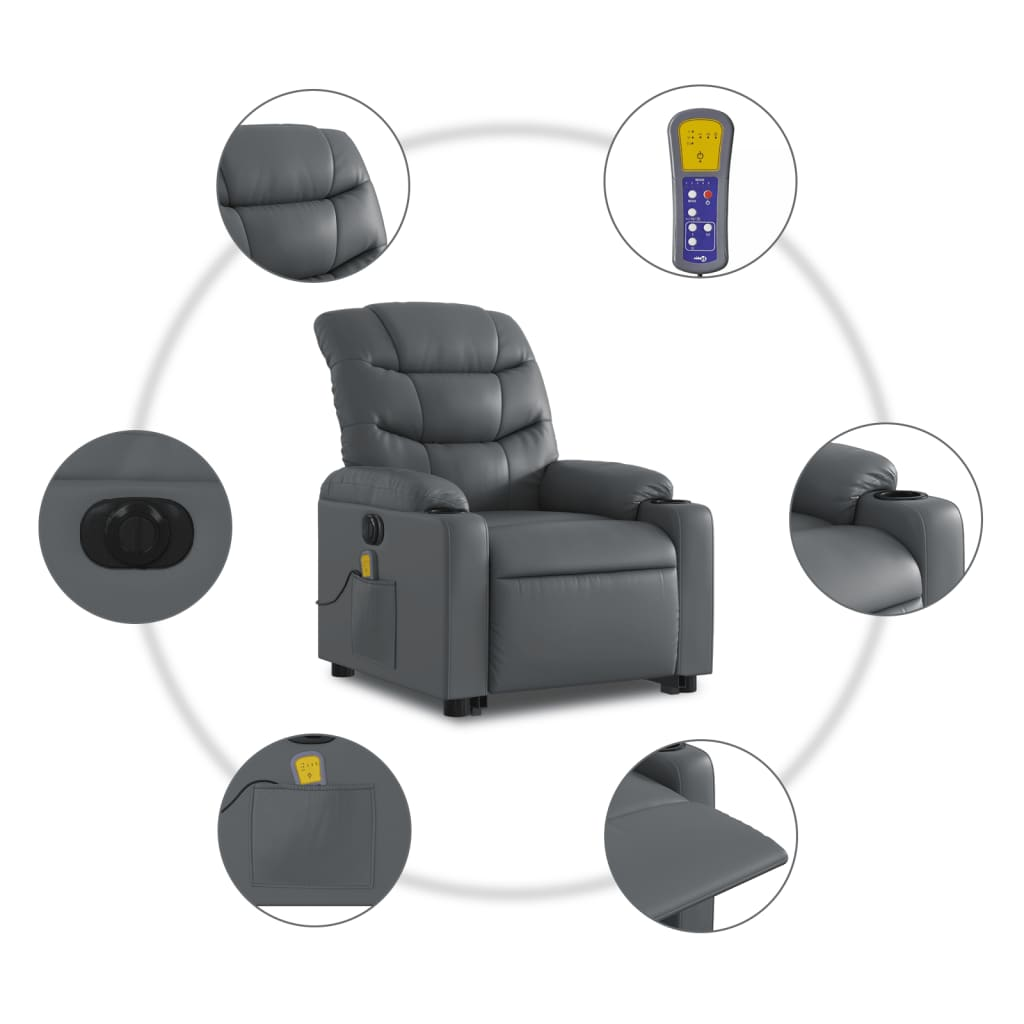 vidaXL Electric Stand up Massage Recliner Chair Gray Faux Leather - fashion finesse accessories