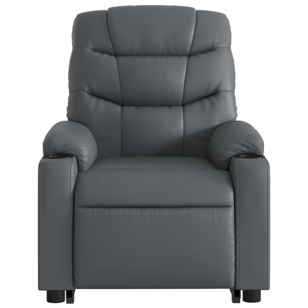 vidaXL Electric Stand up Massage Recliner Chair Gray Faux Leather - fashion finesse accessories