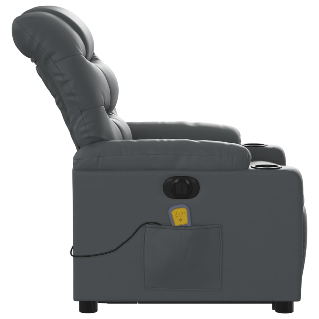 vidaXL Electric Stand up Massage Recliner Chair Gray Faux Leather - fashion finesse accessories