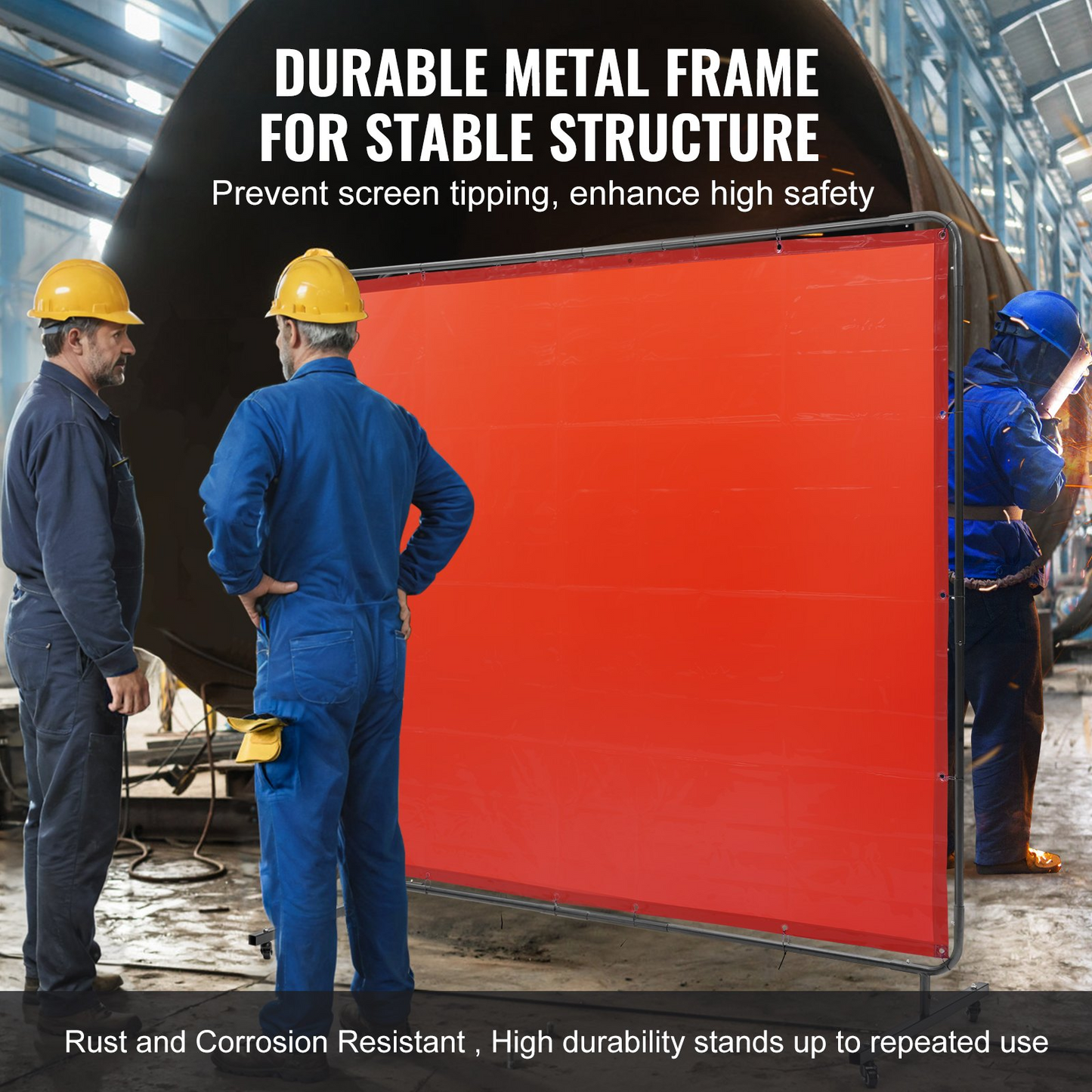 VEVOR Welding Screen with Frame, 6' x 8' Welding Curtain Screen, Flame-Resistant Vinyl Welding Protection Screen on 4 Swivel Wheels (2 Lockable), Moveable & Professional for Workshop/Industrial, Red