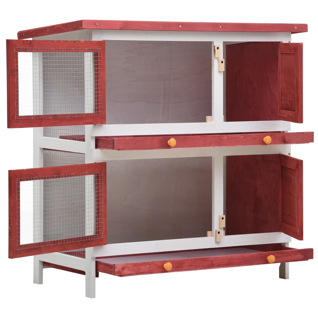 vidaXL Outdoor Rabbit Hutch 4 Doors Red Wood