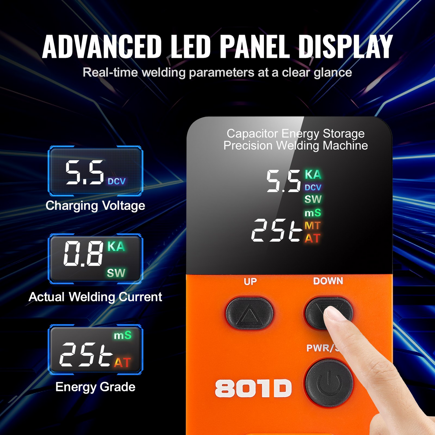 VEVOR Battery Spot Welder, 14.5KW Capacitor Energy Storage Pulse Battery Spot Welder with 73B Welding Pen, 801D High Power Spot Welding Equipment & 2 Welding Modes for 0.1-0.3mm Pure Nickel, Batteries