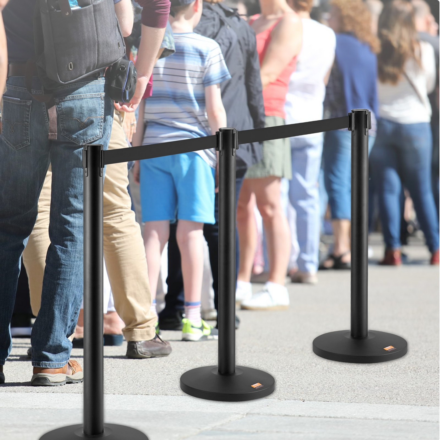 VEVOR Crowd Control Stanchions, 2-Pack Crowd Control Barriers, Carbon Steel Baking Painted Stanchion Queue Post with 11FT Black Retractable Belt, Belt Barriers Line Divider for Exhibition, Airport