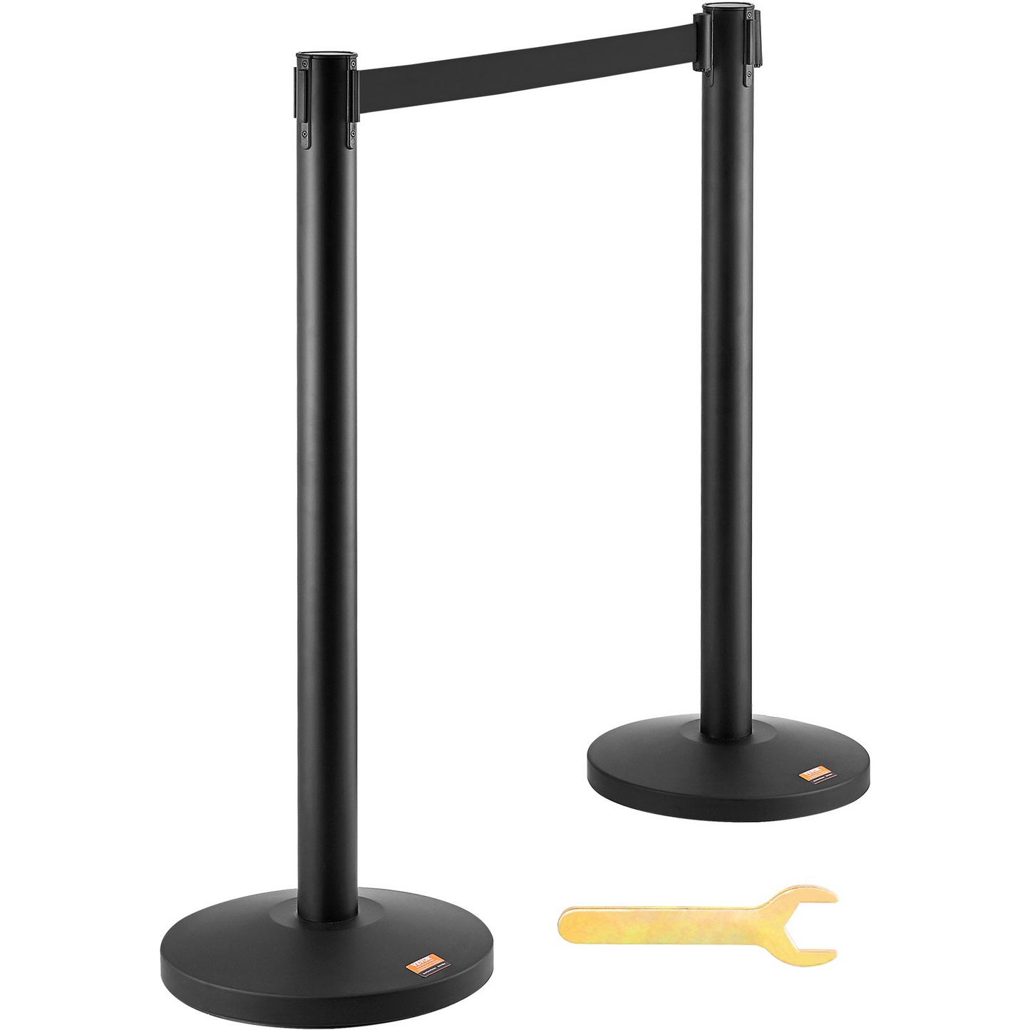 VEVOR Crowd Control Stanchions, 2-Pack Crowd Control Barriers, Carbon Steel Baking Painted Stanchion Queue Post with 11FT Black Retractable Belt, Belt Barriers Line Divider for Exhibition, Airport