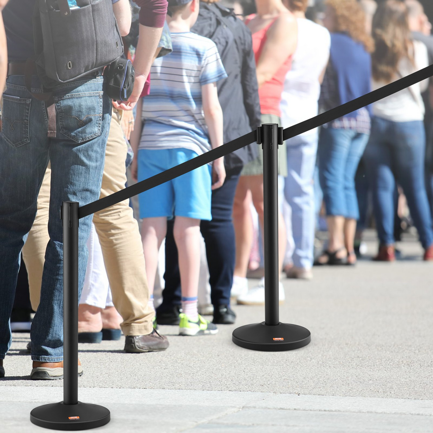 VEVOR Crowd Control Stanchion, 4-Pack Crowd Control Barrier, Carbon Steel Baking Painted Stanchion Queue Post with 2PCS 6.5FT Retractable Belt & Fillable Base, Belt Barrier Line Divider, Easy Assembly