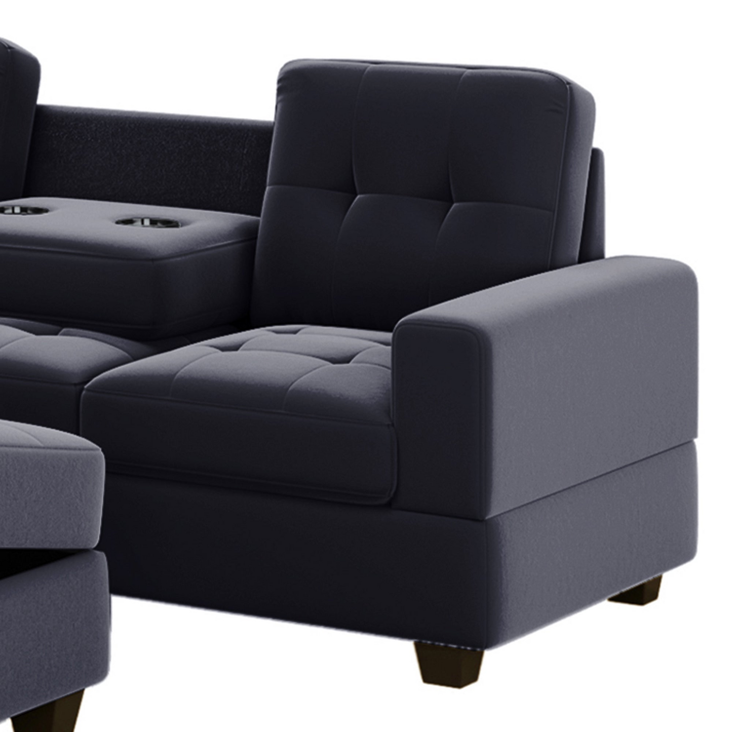 Modern Sectional Sofa with Reversible Chaise, L Shaped Couch Set with Storage Ottoman and Two Cup Holders for Living Room