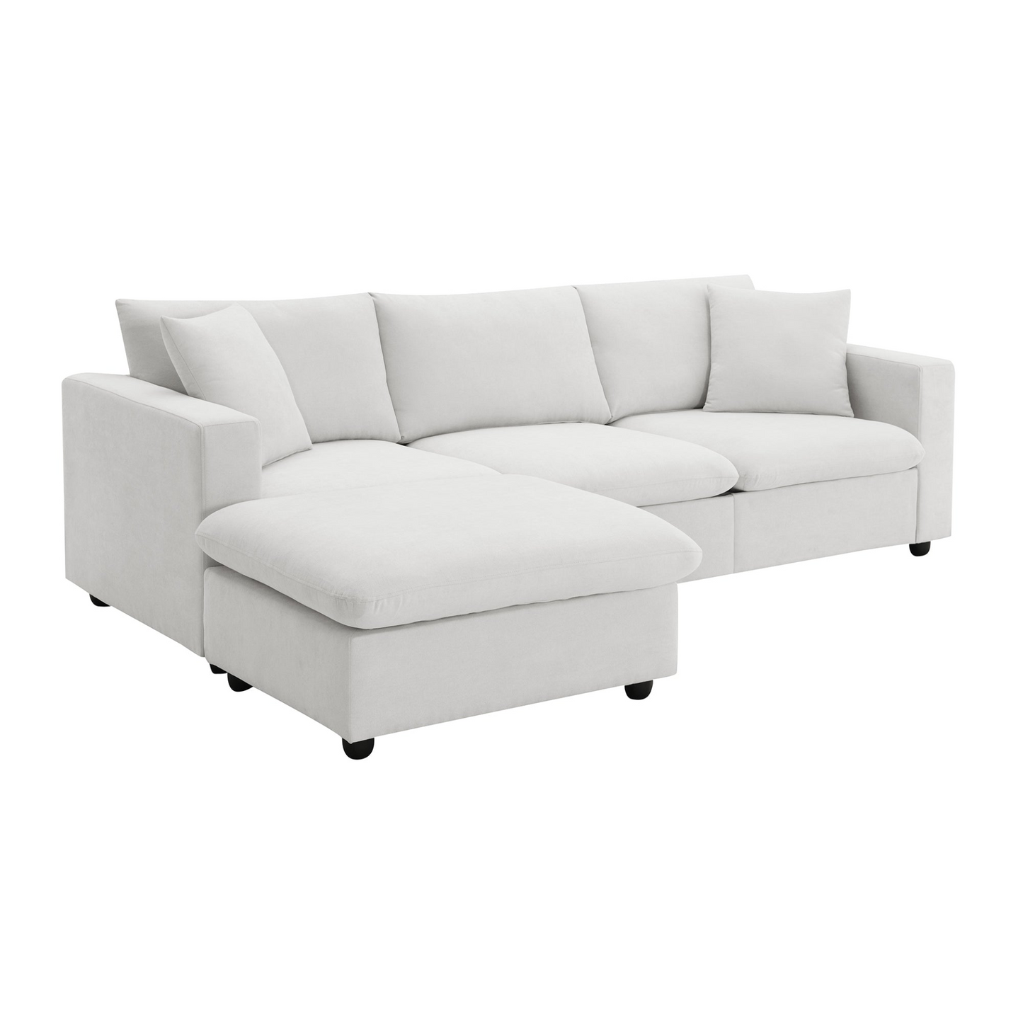 100.4*64.6” Modern L-Shaped Sectional Sofa, 4-Seat Polyester Fabric Couch Set with Convertible Ottoman & 2 Free Pillows for Living Room, Office