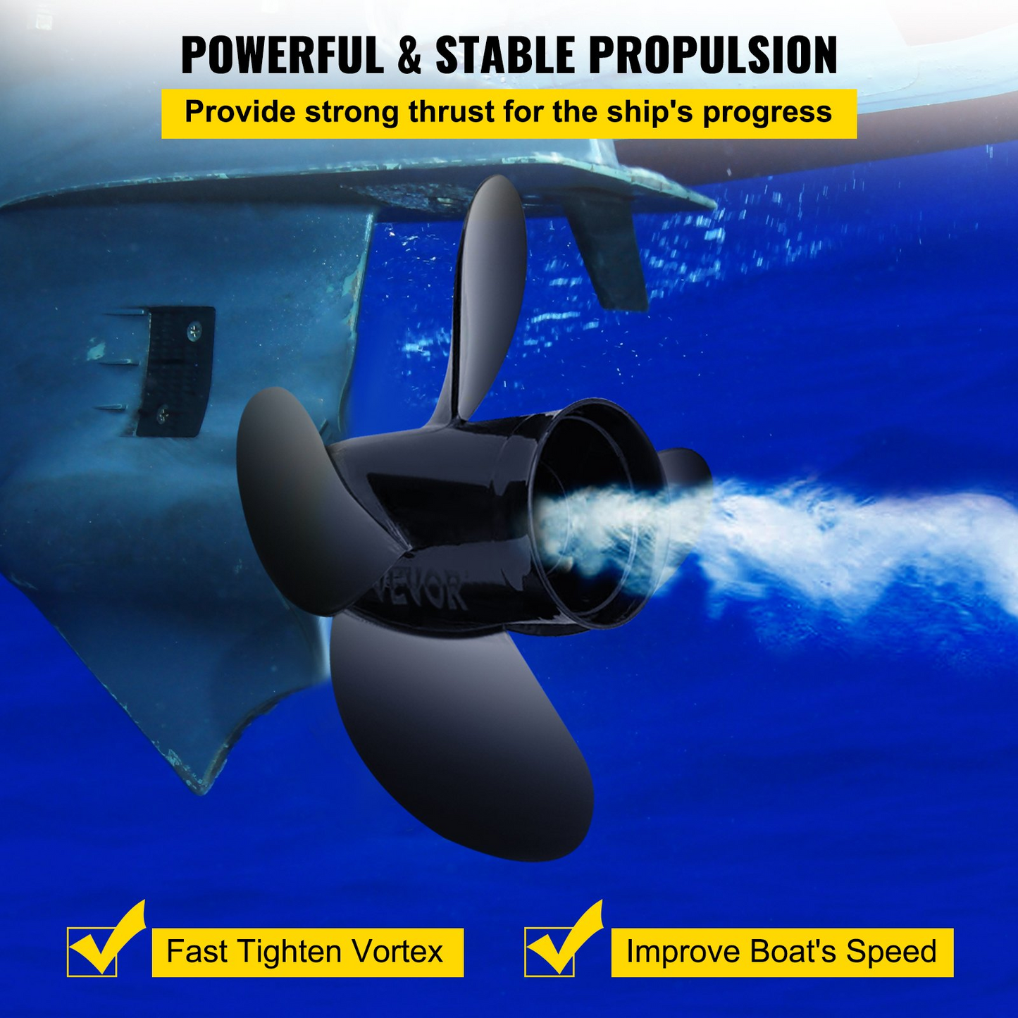 VEVOR Outboard Propeller, Replace for OEM 48-8M0084495, 4 Blades 14" x 19" Aluminium Boat Propeller