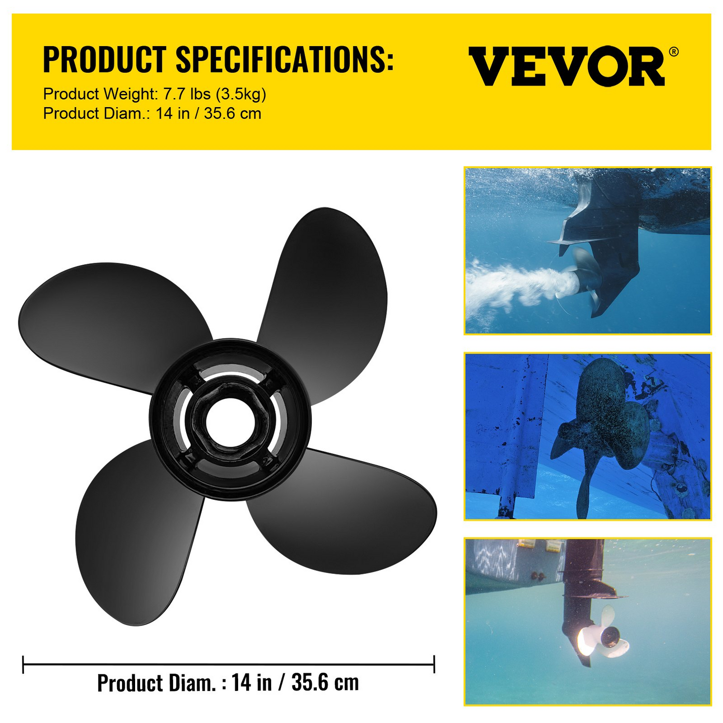 VEVOR Outboard Propeller, Replace for OEM 48-8M0084495, 4 Blades 14" x 19" Aluminium Boat Propeller