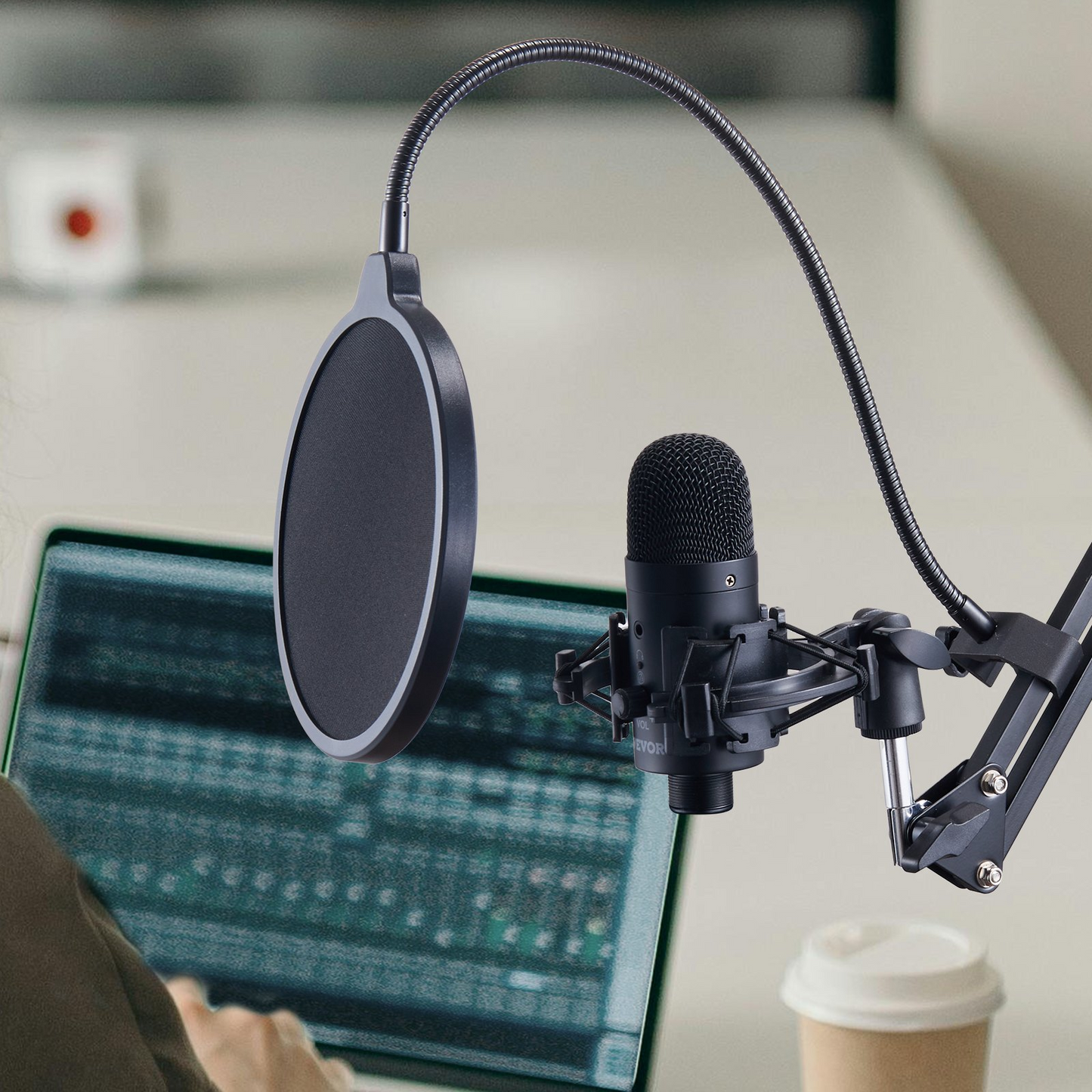 VEVOR USB Microphone Kit - Professional Condenser Microphone with Boom Arm Stand, Pop Filter, Shock Mount, and More