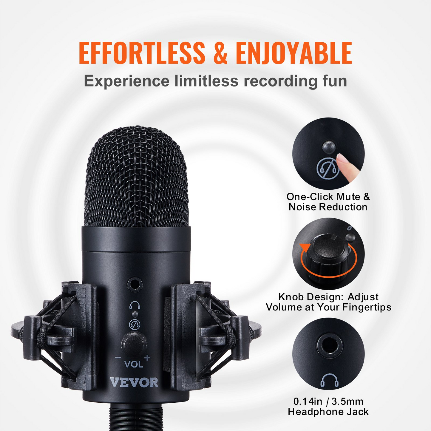 VEVOR USB Microphone Kit - Professional Condenser Microphone with Boom Arm Stand, Pop Filter, Shock Mount, and More