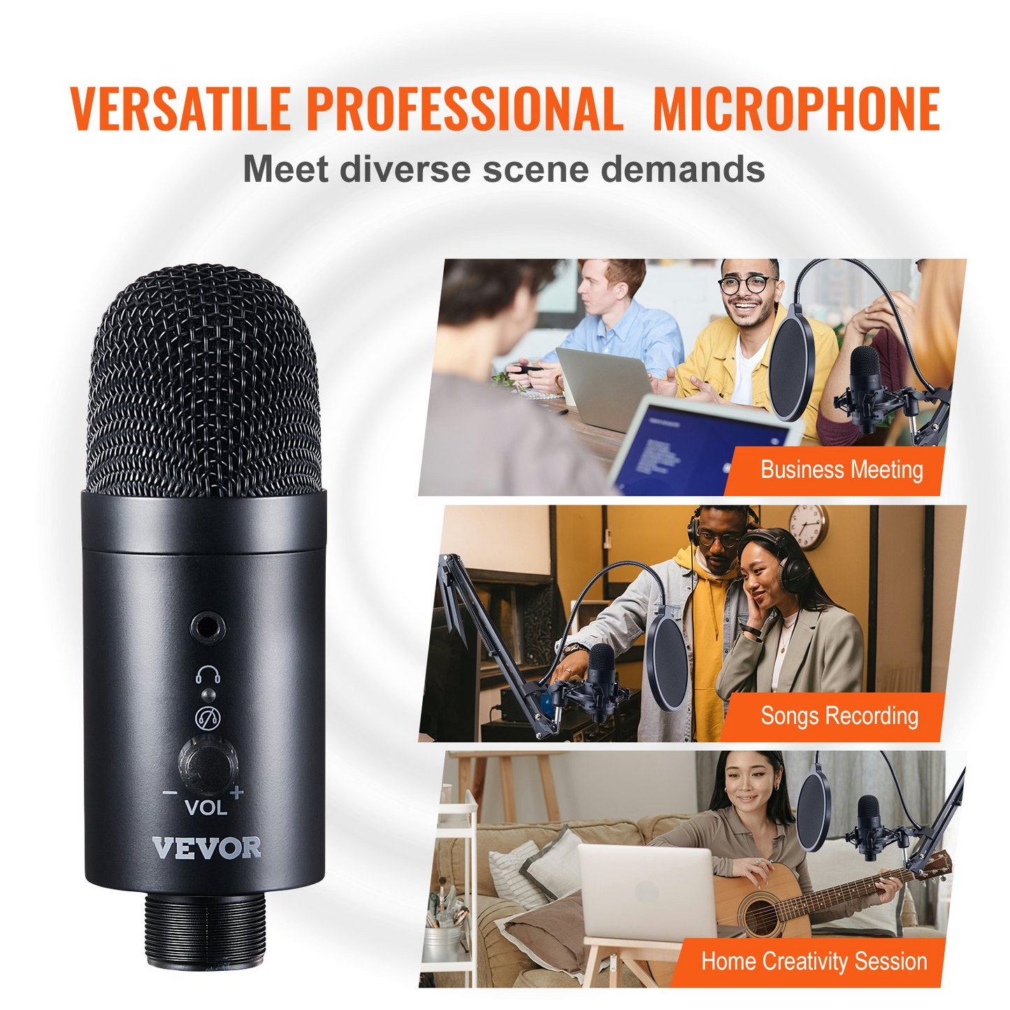 VEVOR USB Microphone Kit - Professional Condenser Microphone with Boom Arm Stand, Pop Filter, Shock Mount, and More