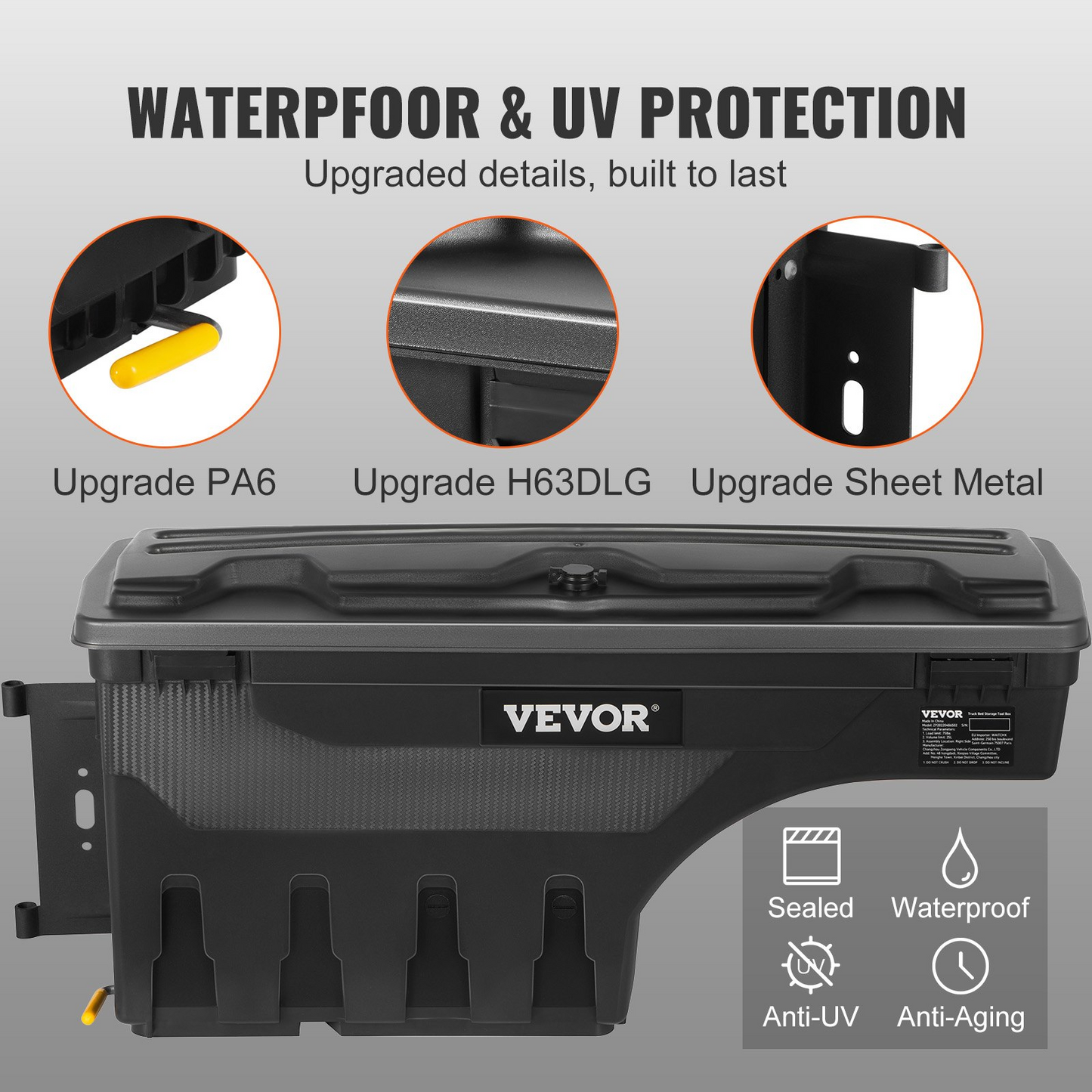 VEVOR Truck Bed Storage Box, Lockable Swing Case with Password Padlock