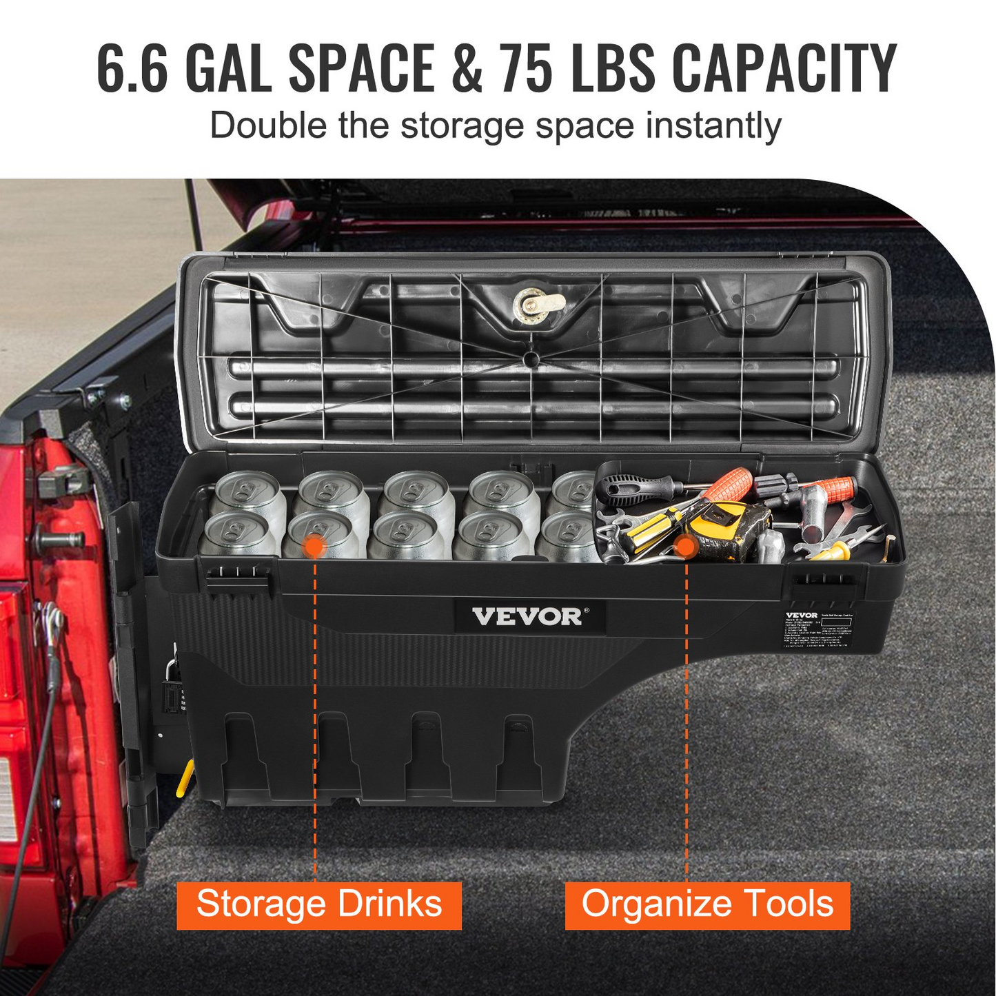 VEVOR Truck Bed Storage Box, Lockable Swing Case with Password Padlock