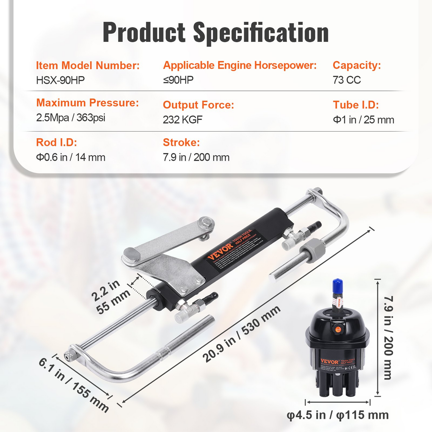 VEVOR Hydraulic Outboard Steering Kit, 90HP, Marine Boat Hydraulic Steering System, with Helm Pump Two-Way Lock Cylinder and 24 Feet Hydraulic Steering Hose, for Single Station Single-Engine Boats