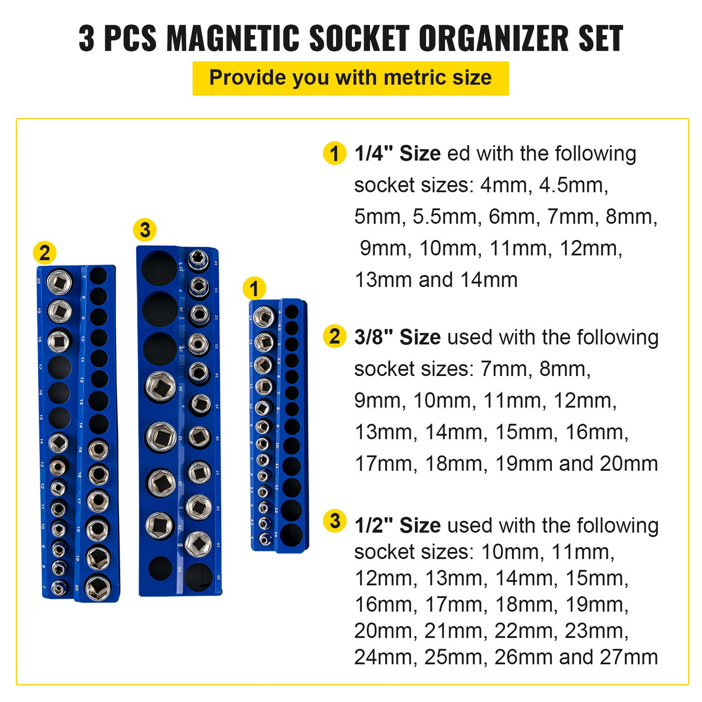 VEVOR Magnetic Socket Organizer Socket Holder Set - Metric Blue