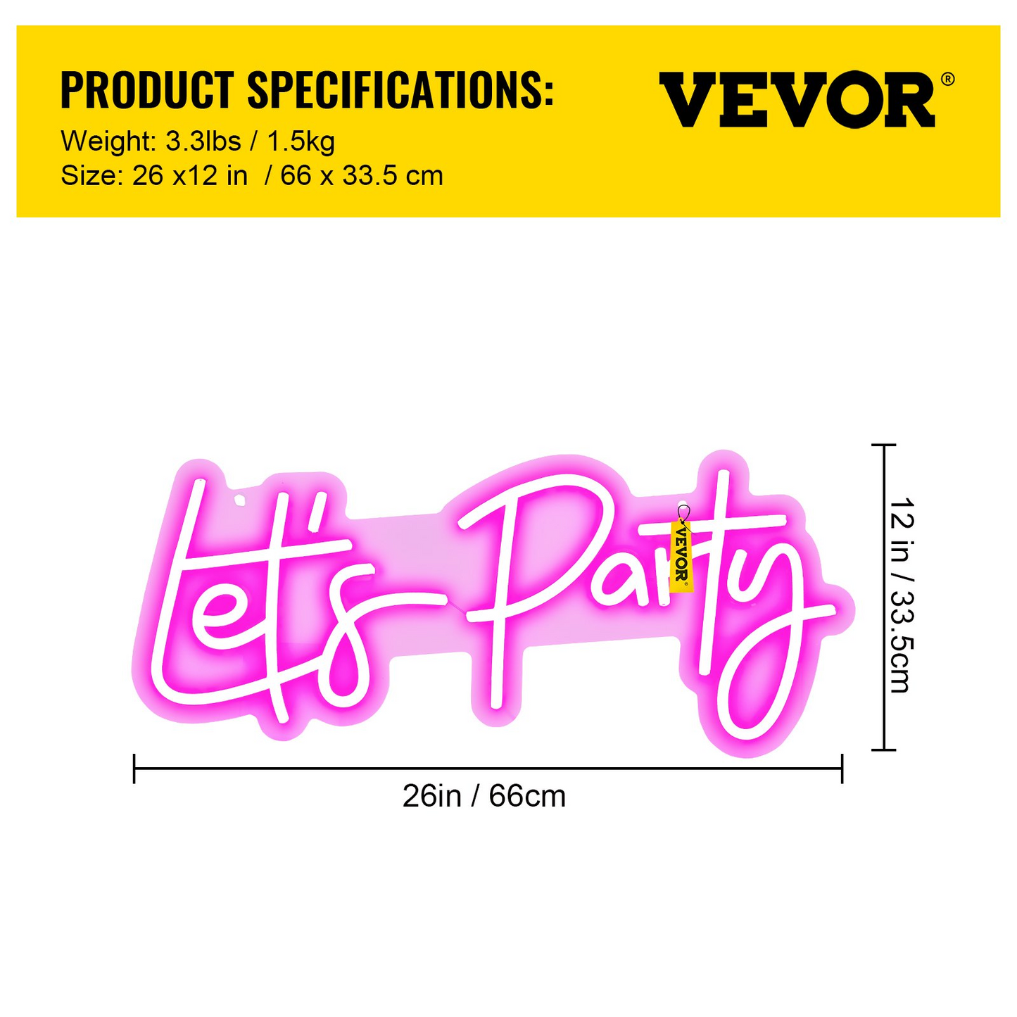 VEVOR Let's Party Neon Sign, 26" x 12" Neon Sign for Wall Decor, Adjustable Brightness Pink Neon Light Sign with Remote Control and Power Adapter, for Party/Wedding Celebration/Home Decoration