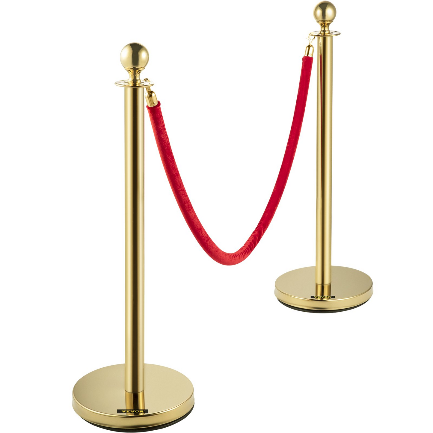 VEVOR Velvet Ropes and Posts, 5 ft/1.5 m Red Rope, Stainless Steel Gold Stanchion with Ball Top, Red Crowd Control Barrier Used for Theaters, Party, Wedding, Exhibition, Ticket Offices 2 Pack Sets