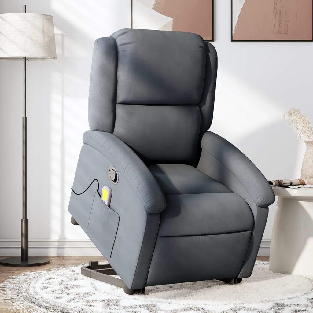 vidaXL Stand up Massage Recliner Chair Dark Gray Velvet - fashion finesse accessories