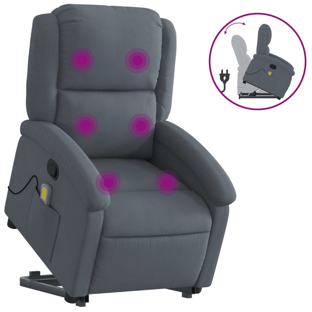 vidaXL Stand up Massage Recliner Chair Dark Gray Velvet - fashion finesse accessories