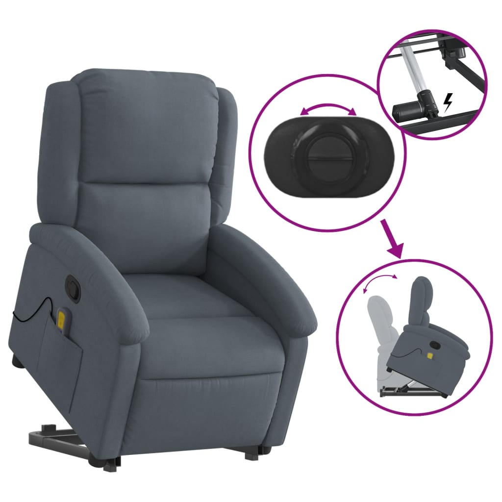 vidaXL Stand up Massage Recliner Chair Dark Gray Velvet - fashion finesse accessories