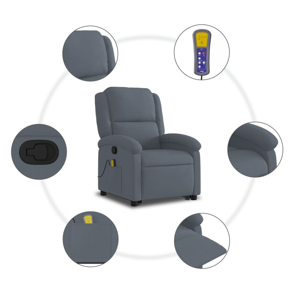 vidaXL Stand up Massage Recliner Chair Dark Gray Velvet - fashion finesse accessories