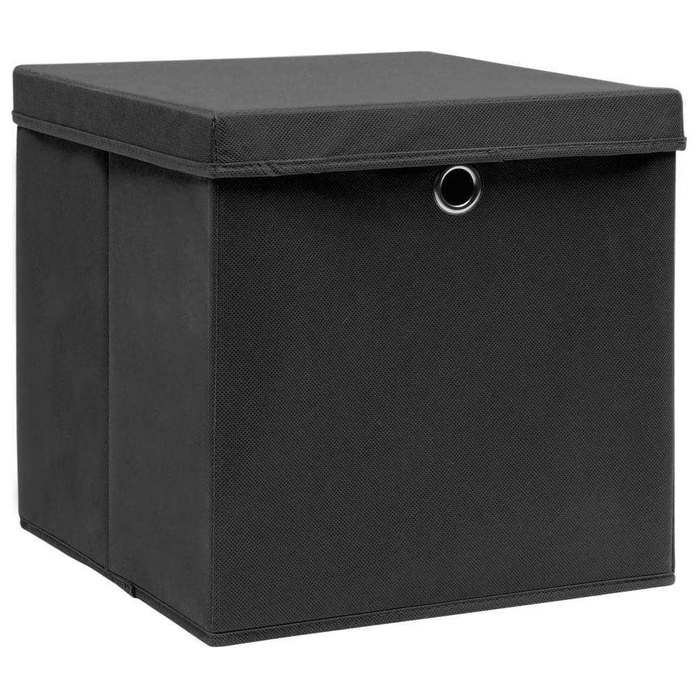 Storage Boxes with Lids 4 pcs Black - 12.6"x12.6"x12.6" Fabric | Durable and Foldable