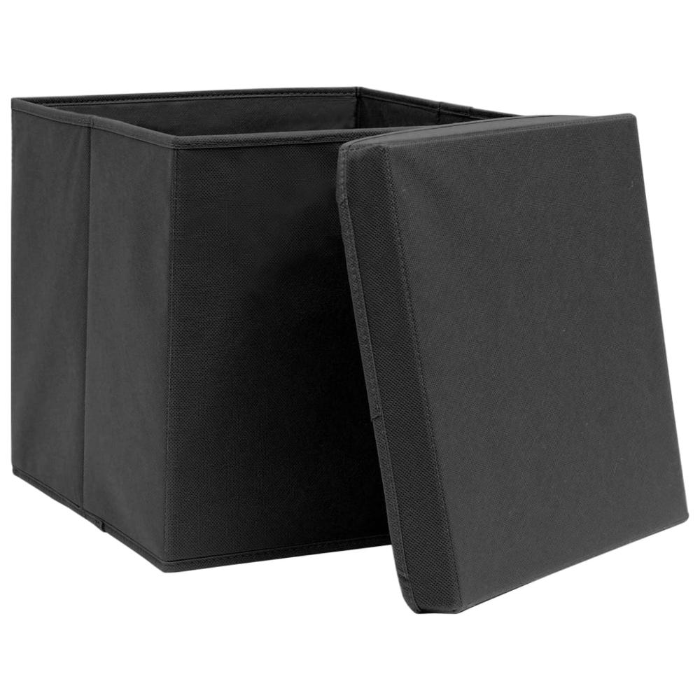 Storage Boxes with Lids 4 pcs Black - 12.6"x12.6"x12.6" Fabric | Durable and Foldable