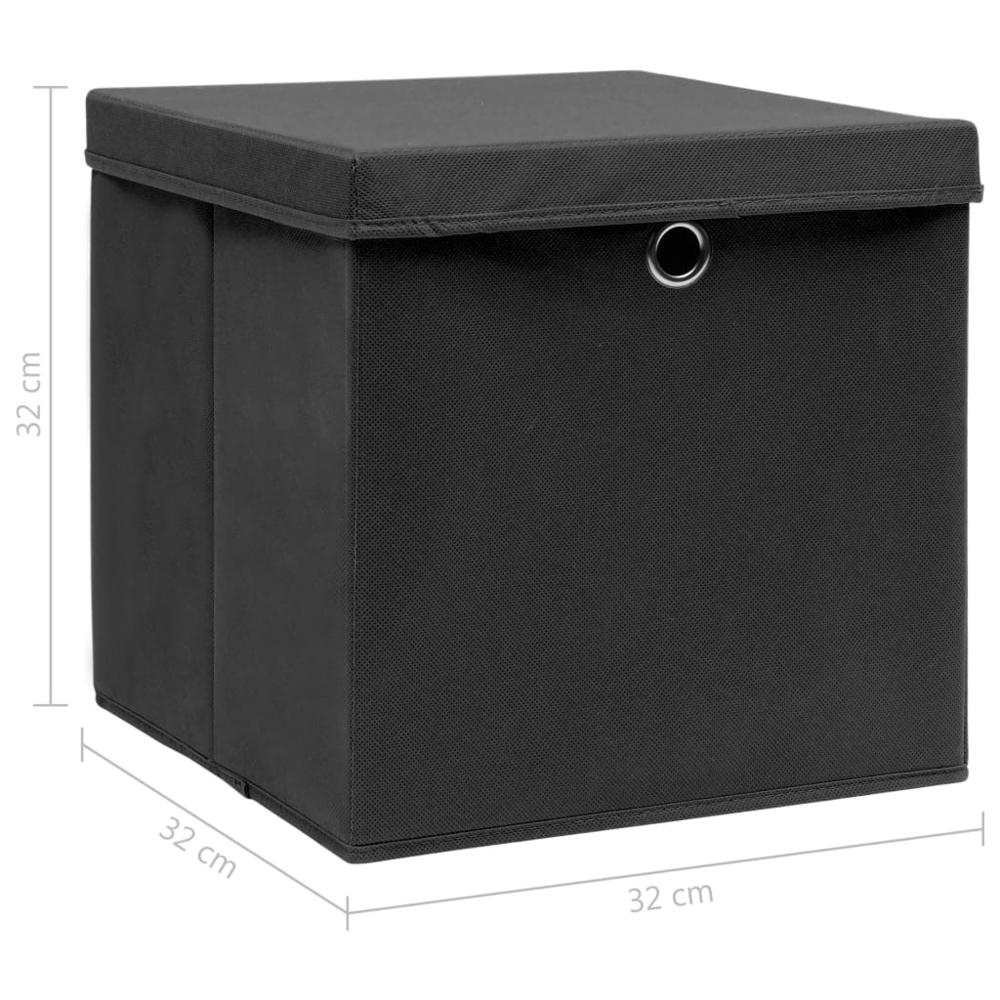 Storage Boxes with Lids 4 pcs Black - 12.6"x12.6"x12.6" Fabric | Durable and Foldable