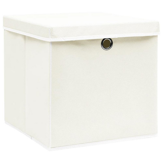 Storage Boxes with Lids 4 pcs White 12.6"x12.6"x12.6" Fabric