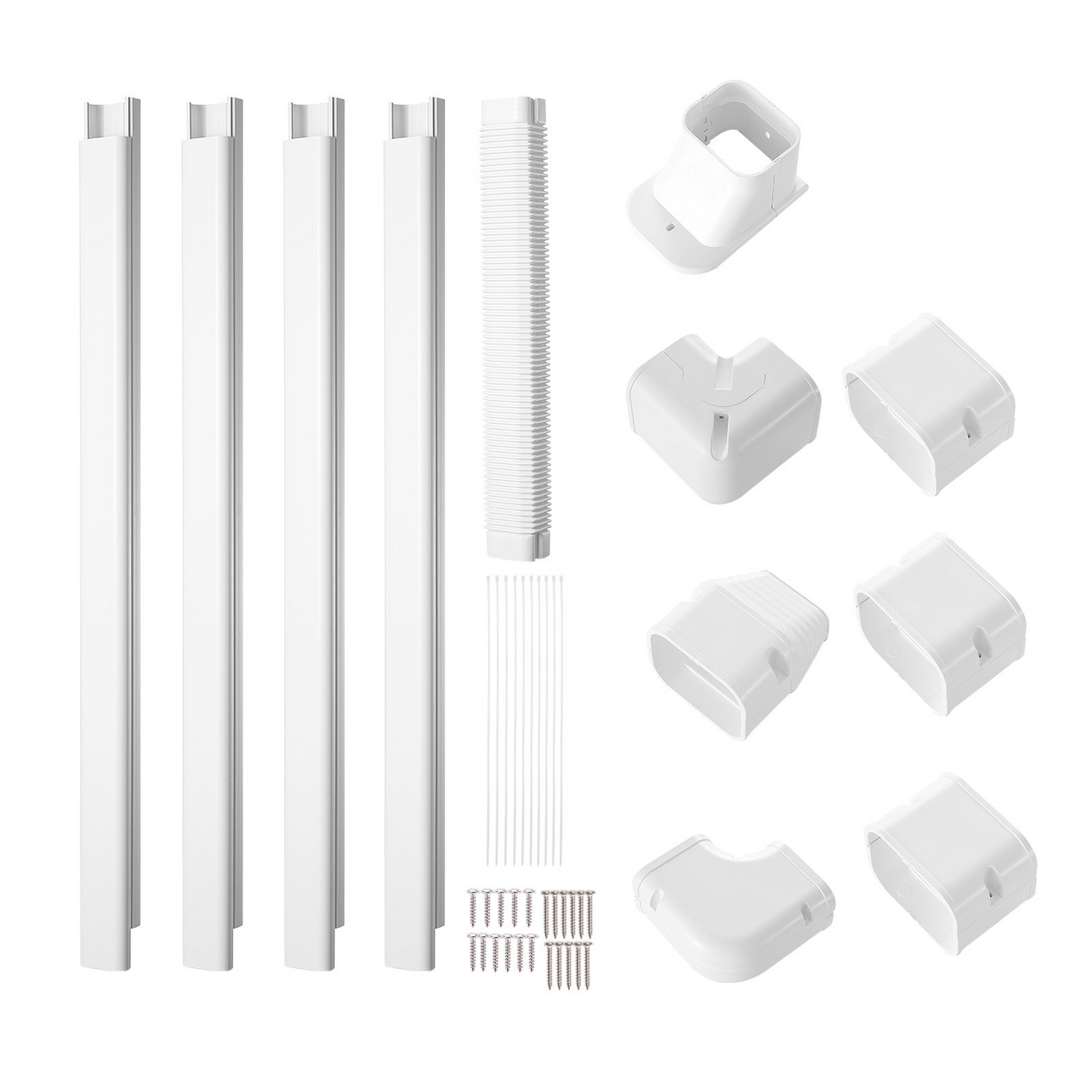 VEVOR Mini Split Line Set Cover 3-inch W 15.8Ft L, PVC Decorative Pipe Line Cover For Air Conditioner with 4 Straight Ducts & Full Components Easy to Install, Paintable for Heat Pumps, White