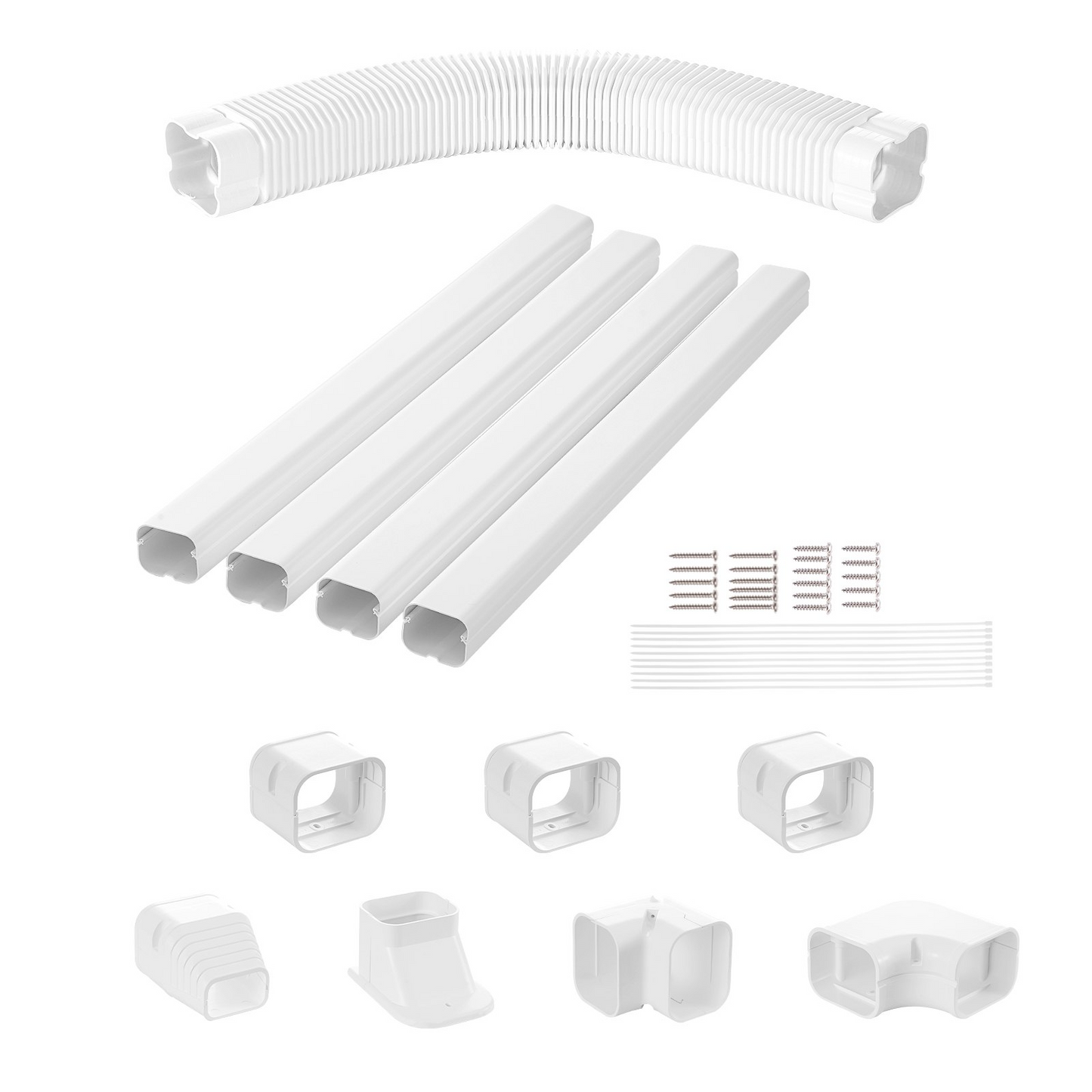 VEVOR Mini Split Line Set Cover 3-inch W 15.8Ft L, PVC Decorative Pipe Line Cover For Air Conditioner with 4 Straight Ducts & Full Components Easy to Install, Paintable for Heat Pumps, White