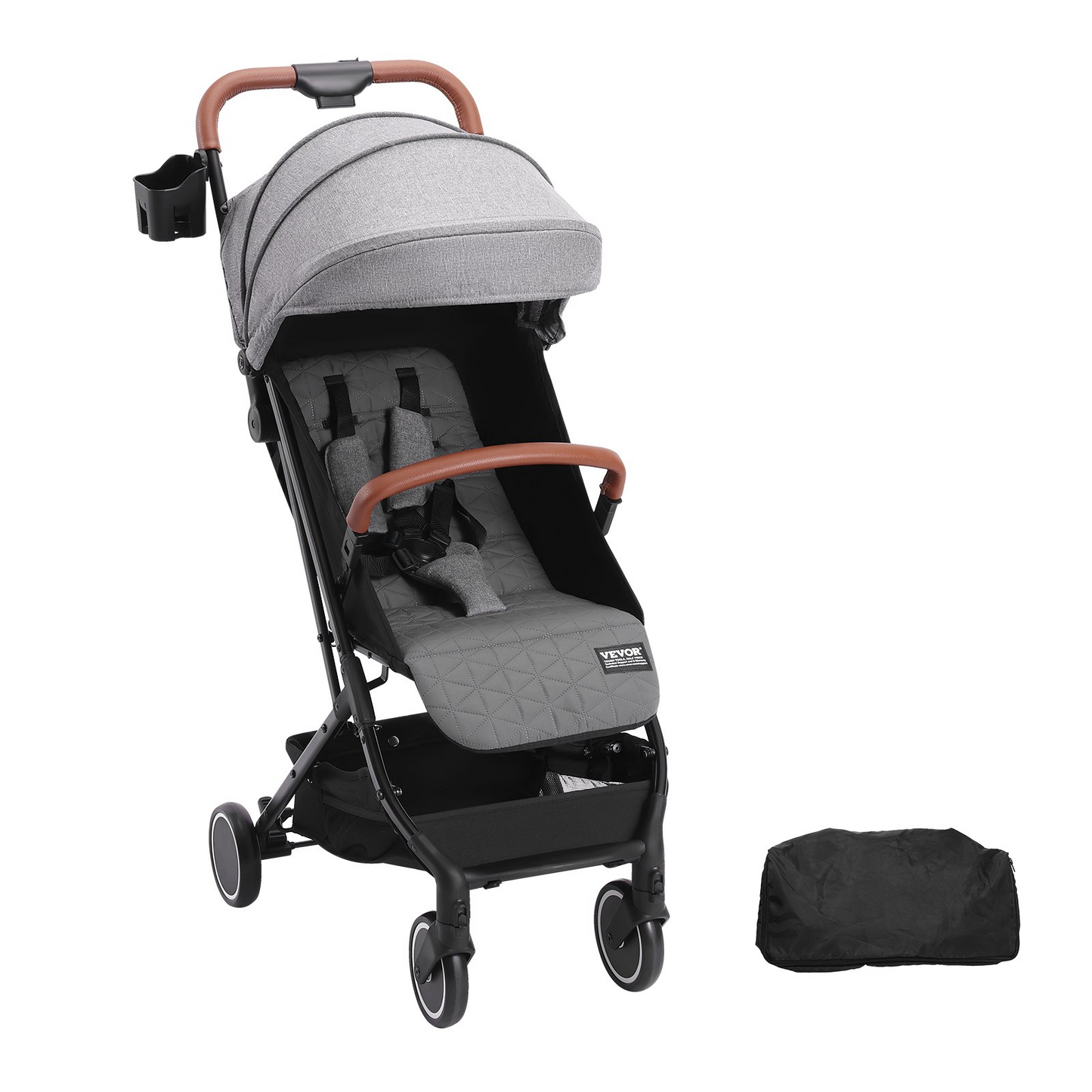 VEVOR Standard Baby Infant Stroller, Toddler Stroller with 95°-150° Adjustable Backrest & & 0/90°Adjustable Footrest & One-click Folding, Newborn Stroller with Cup Holder and Carry Bag, Dark Grey