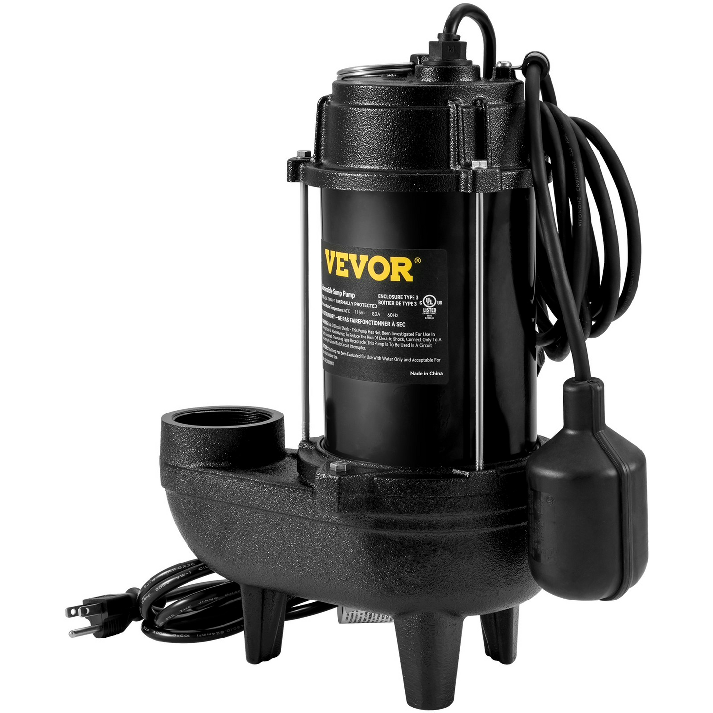 VEVOR Submersible Sewage Pump Water Pump 3/4 HP 5880GPH Cast Iron with Float