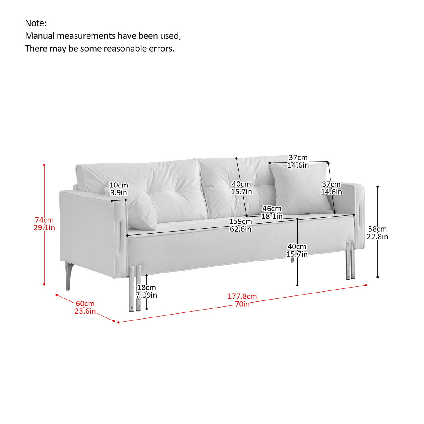 70" Velvet Sofa Couch Luxury Modern Upholstered 3-Seater sofa with 2 Pillows for Living Room, Apartment and Small Space