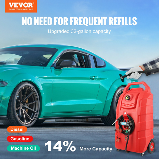 VEVOR Fuel Caddy, 32 Gallon, Portable Fuel Storage Tank On-Wheels with 12V DC Transfer Pump