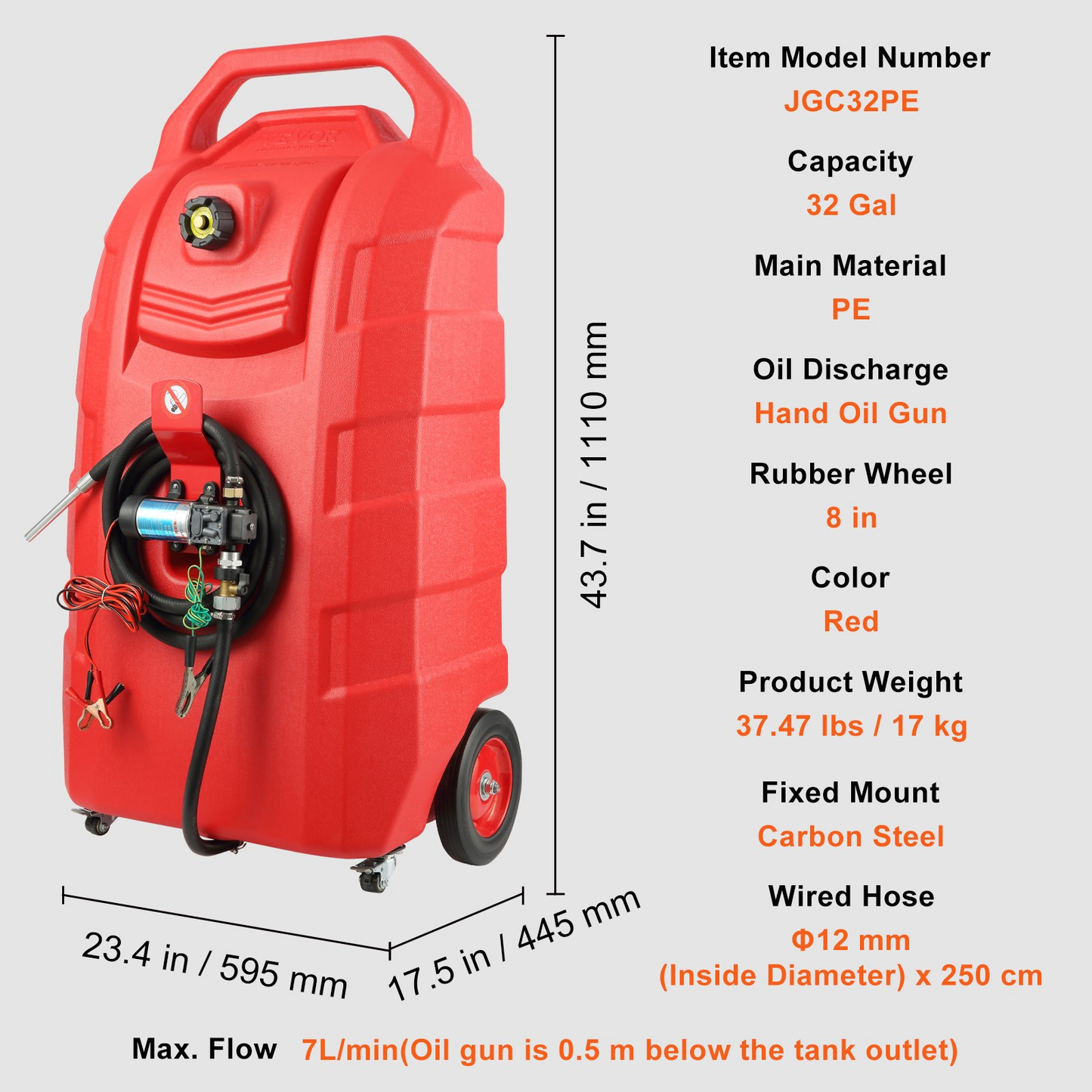 VEVOR Fuel Caddy, 32 Gallon, Portable Fuel Storage Tank On-Wheels with 12V DC Transfer Pump