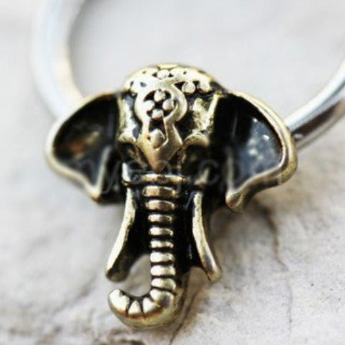 316L Stainless Steel Antique Bronze Plated Elephant Snap-in Captive Bead Ring