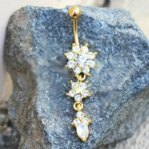 Gold Cascading Flower Navel Ring