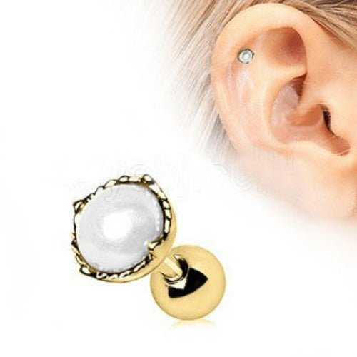 Gold Crown Pearl Cartilage Earring