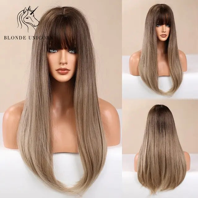 Synthetic Long Brown Wig - fashion finesse accessories