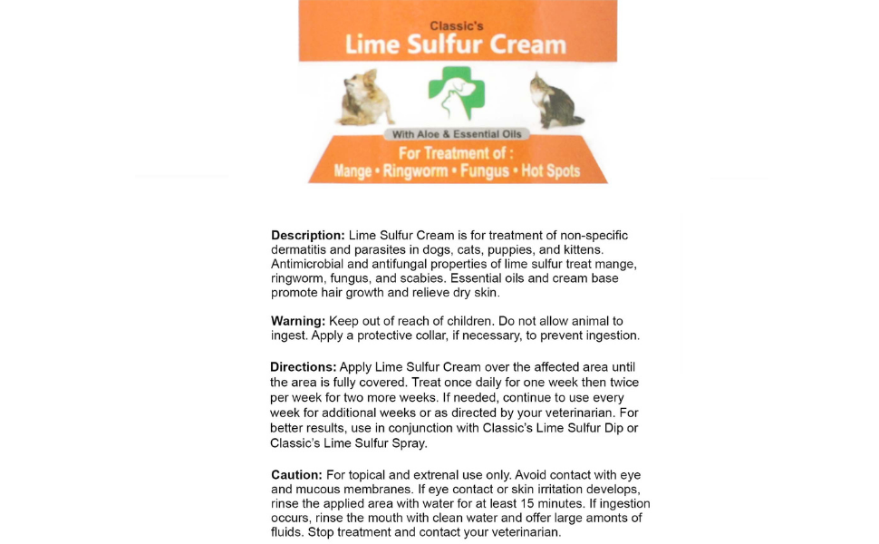 Lime Sulfur Pet Skin Cream - Effective Relief for Itchy, Dry Skin & Parasite Infestations