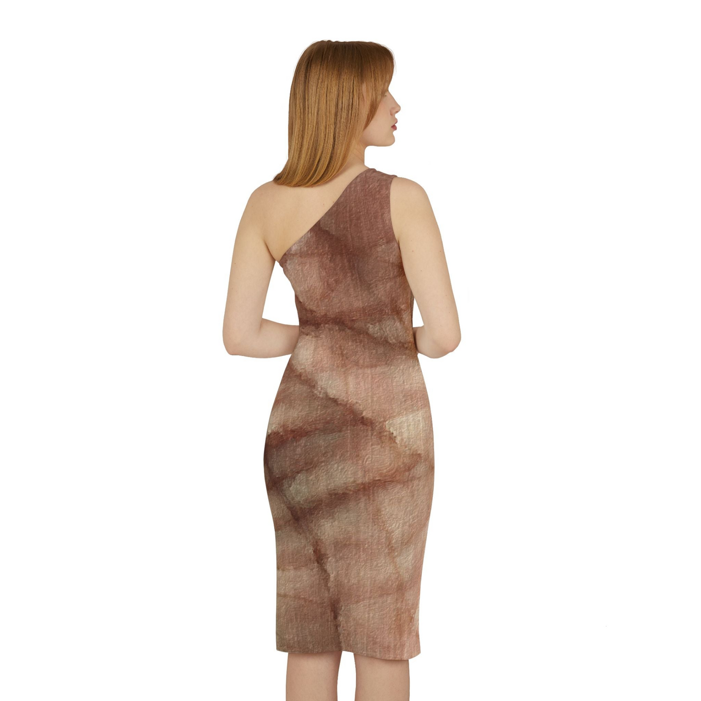 Elegant One-Shoulder 'Handprint' Dress - Knee Length, Fitted Silhouette, with Hidden Side Zipper