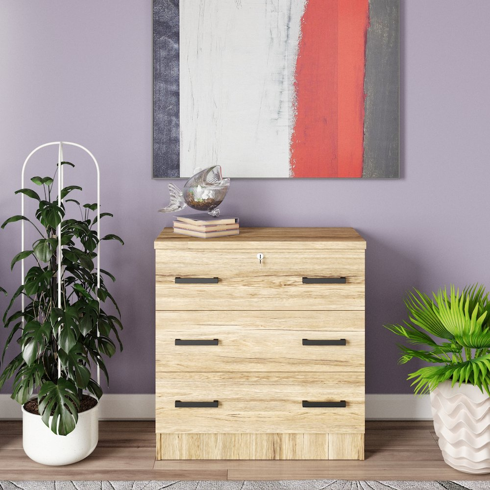 Elegant 3 Drawers Chest in Natural Oak | Durable Wooden Bedroom Dresser